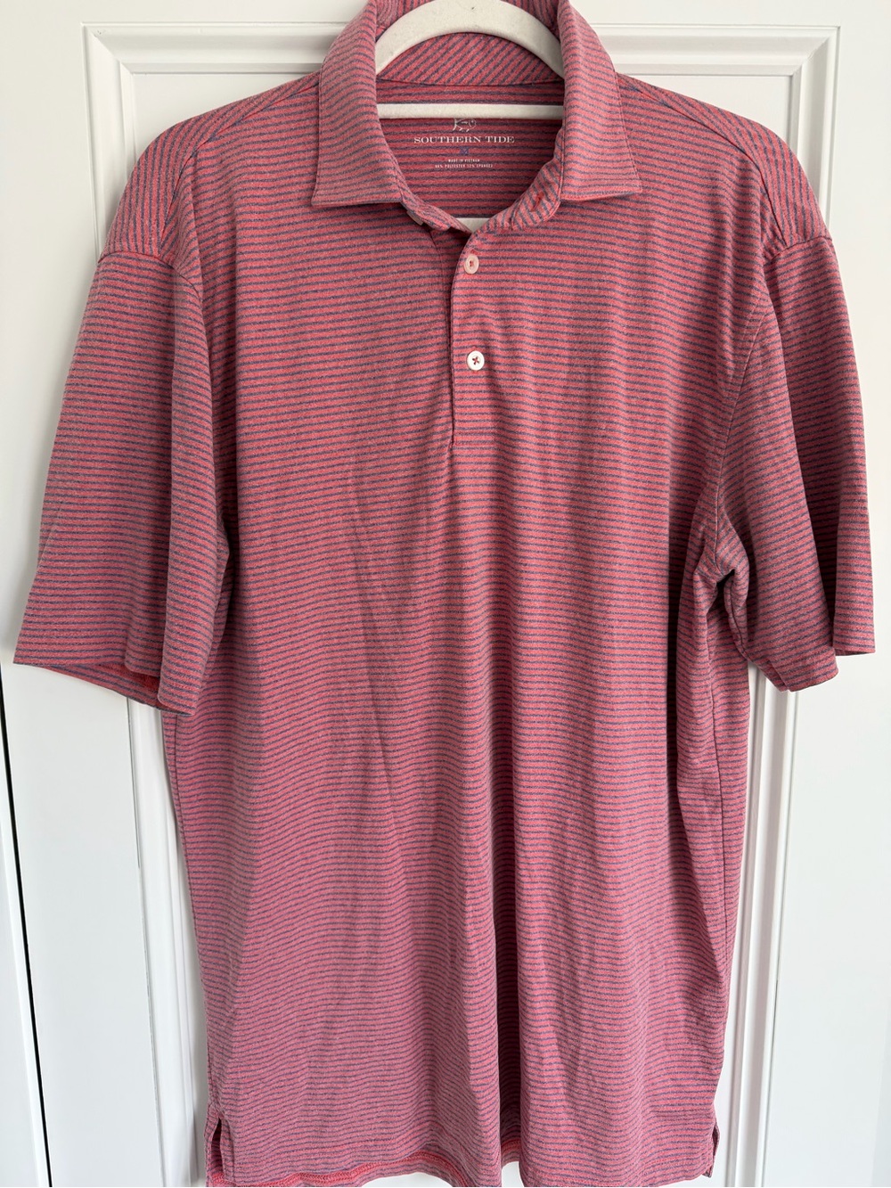 Southern Tide Pink and Blue Thin-Stripe Polo